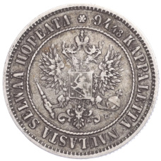 Монета 1 марка 1890 года Русская Финляндия (реверс)