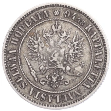 Монета 1 марка 1890 года Русская Финляндия (реверс)