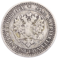 Монета 1 марка 1865 года Русская Финляндия (реверс)