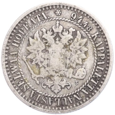 Монета 1 марка 1865 года Русская Финляндия (реверс)