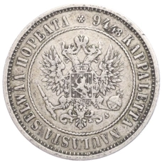 Монета 1 марка 1874 года Русская Финляндия (реверс)