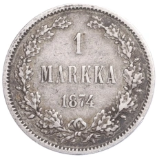 Монета 1 марка 1874 года Русская Финляндия (аверс)