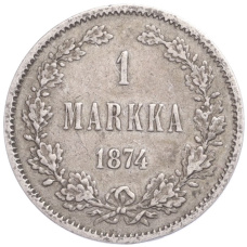 Монета 1 марка 1874 года Русская Финляндия (аверс)