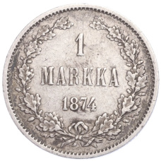 Монета 1 марка 1874 года Русская Финляндия (аверс)