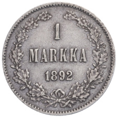Монета 1 марка 1892 года Русская Финляндия (аверс)