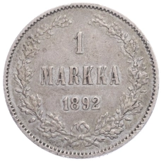 Монета 1 марка 1892 года Русская Финляндия (аверс)