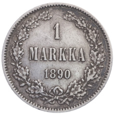 Монета 1 марка 1890 года Русская Финляндия (аверс)