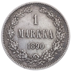 Монета 1 марка 1890 года Русская Финляндия (аверс)