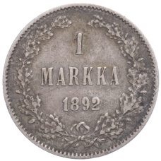 Монета 1 марка 1892 года Русская Финляндия (аверс)