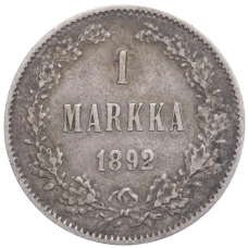 Монета 1 марка 1892 года Русская Финляндия (аверс)