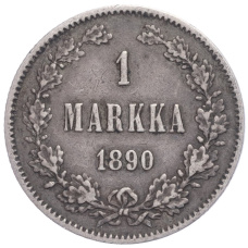 Монета 1 марка 1890 года Русская Финляндия (аверс)
