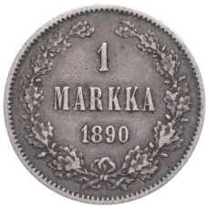 Монета 1 марка 1890 года Русская Финляндия (аверс)