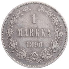 Монета 1 марка 1890 года Русская Финляндия (аверс)