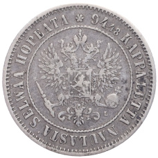 Монета 1 марка 1890 года Русская Финляндия (реверс)