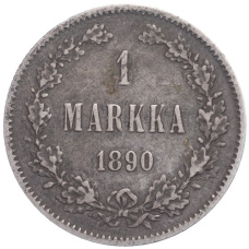 Монета 1 марка 1890 года Русская Финляндия (аверс)
