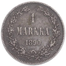 Монета 1 марка 1890 года Русская Финляндия (аверс)