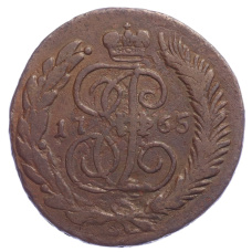 Монета 2 копейки 1765 года (аверс)