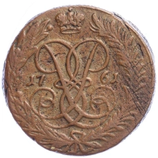 Монета 2 копейки 1761 года (аверс)
