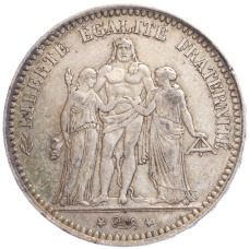Монета 5 франков 1873 года Франция «Геркулес» (аверс)