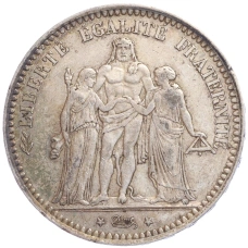 Монета 5 франков 1873 года Франция «Геркулес» (аверс)