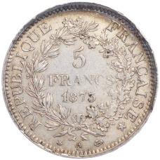 Монета 5 франков 1873 года Франция «Геркулес» (реверс)