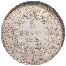 Монета 5 франков 1873 года Франция «Геркулес» (реверс)