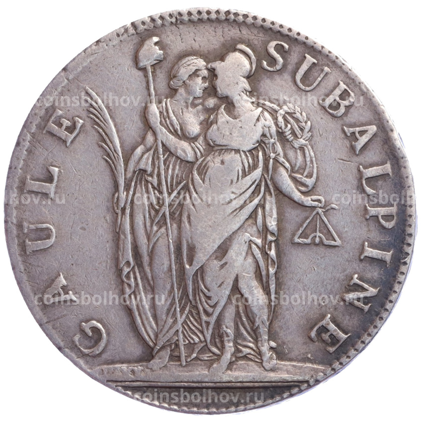 Монета 5 франков 1801 года Пьемонт (Cубальпийская республика)