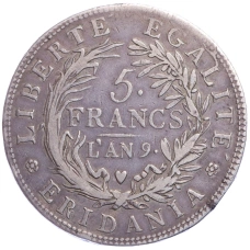 Монета 5 франков 1800 года Пьемонт (Субальпийская республика) (реверс)
