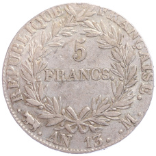 Монета 5 франков 1804 года M Франция (аверс)