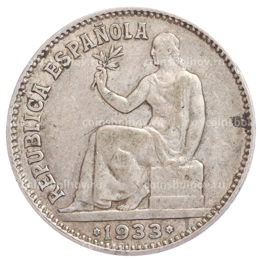 Монета 1 песета 1933 года Испания