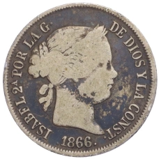 Монета 40 сентимо 1866 года Испания (реверс)