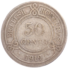Монета 50 центов 1919 года Британский Гондурас (аверс)