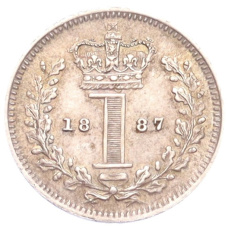 Монета 1 пенни 1887 года Великобритания «Маунди» (аверс)