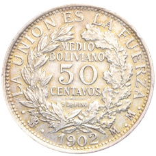 Монета 50 сентаво 1902 года Болвия (аверс)