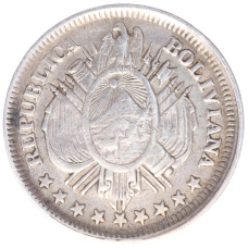 Монета 20 сентаво 1886 года Боливия (реверс)
