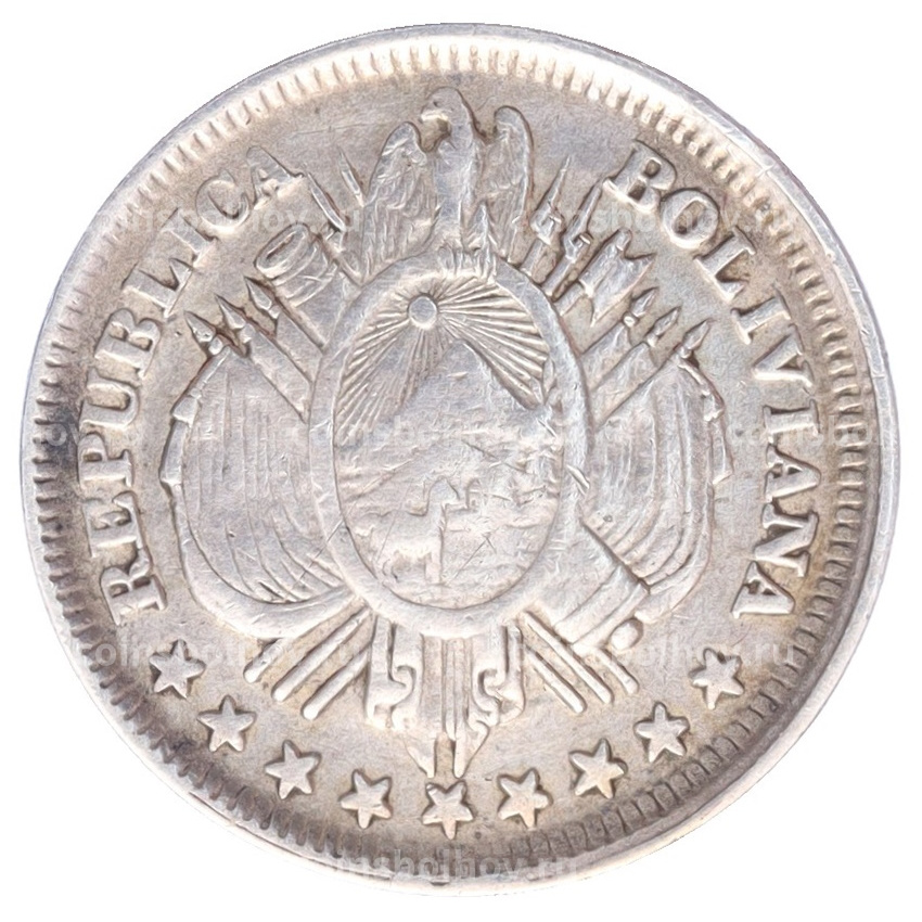 Монета 20 сентаво 1886 года Боливия (вид 2)
