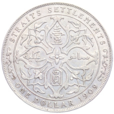 Монета 1 доллар 1909 года Стрейтс Сетлментс (аверс)