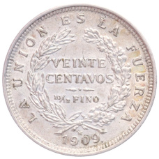 Монета 20 сентаво 1909 года Боливия (аверс)