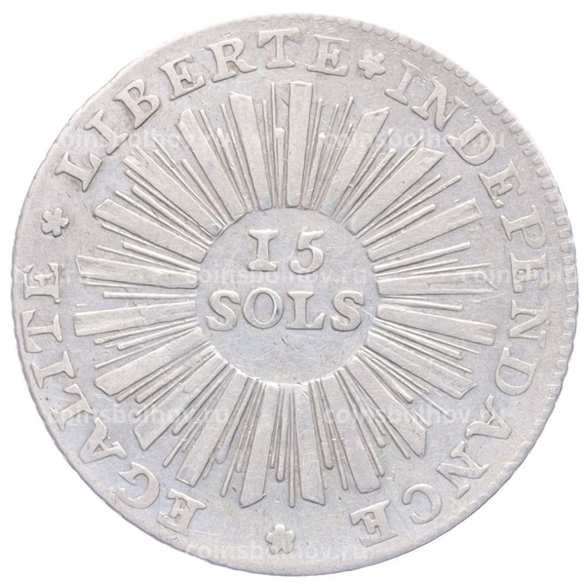 Монета 15 солей 1794 года Женевская республика
