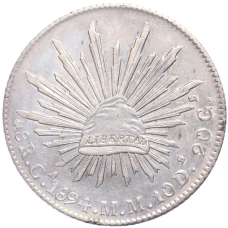 Монета 8 реалов 1894 года Мексика (аверс)