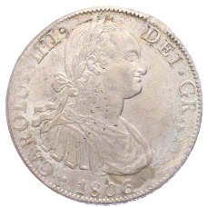 Монета 8 реалов 1806 года Испанская Мексика (аверс)