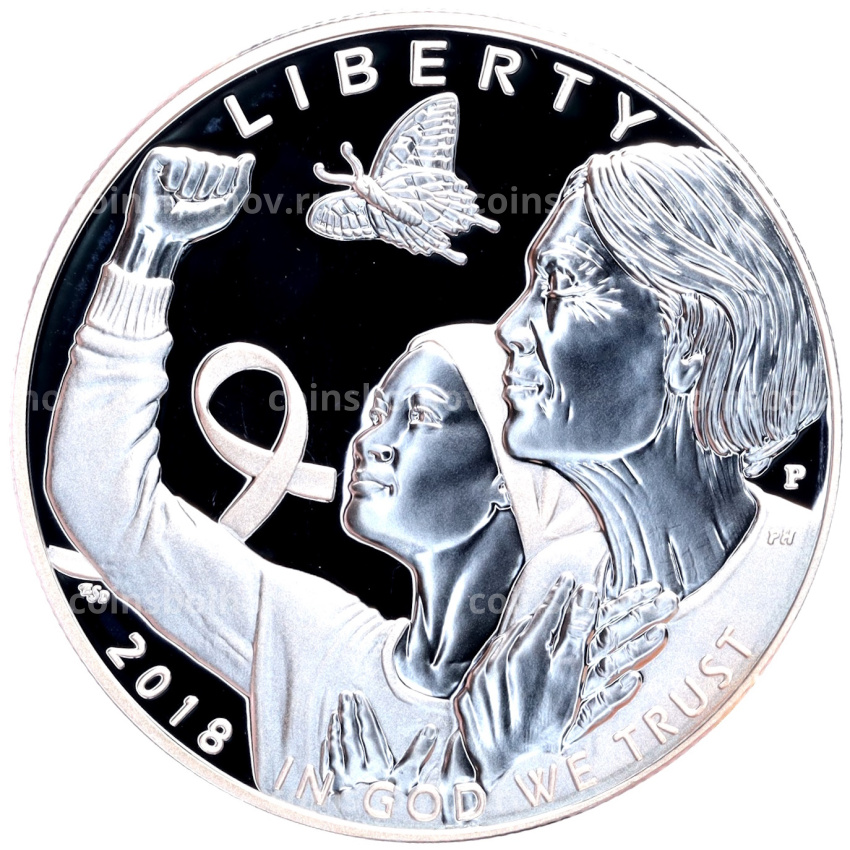 Монета 1 доллар 2018 года P США «Осведомленность о раке груди»