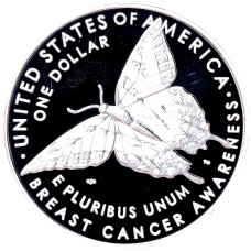 Монета 1 доллар 2018 года P США «Осведомленность о раке груди» (реверс)