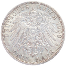 Монета 3 марки 1909 года А Германия (Пруссия) (реверс)