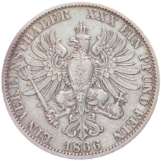 Монета 1 союзный талер 1866 года A Пруссия (реверс)