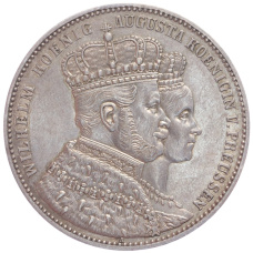 Монета 1 талер 1861 года А Пруссия «Коронация Вильгельма I и Августы» (аверс)