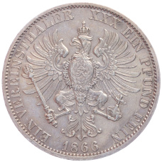 Монета 1 союзный талер 1866 года A Пруссия (реверс)