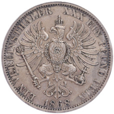 Монета 1 союзный талер  1868 года A Пруссия (реверс)