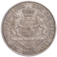 Монета 1 союзный талер 1860 года В Саксония (реверс)