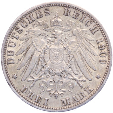 Монета 3 марки 1909 года G Германия (Баден) (реверс)